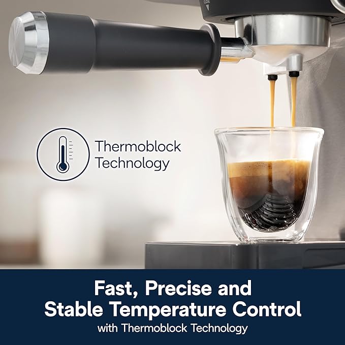 De’Longhi Classic Espresso Machine with Milk Frother, 15-Bar Pump & Temperature Control - Barista Coffee Maker Kit for Espresso, Latte, Cappuccino & Iced Coffee - Italian Stainless Steel Design