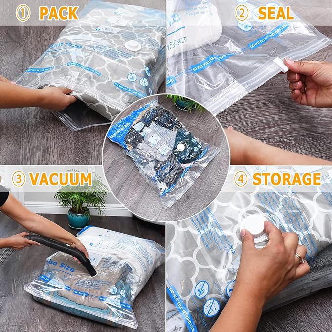 Vacuum Storage Bags 8 Large(31.49"x23.62"), Plastic Packaging Bags,Space Saver Sealer Bags, Airtight Compression Bags for Clothes, Pillows, Comforters, Blankets, Bedding