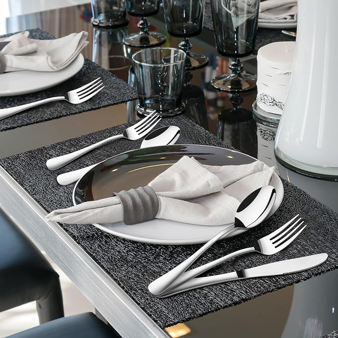 60 Piece Silverware Set for 12, Heavy Duty Stainless Steel Flatware Utensils Cutlery Set Including Steak Knife Fork and Spoon, Dishwasher Safe，Gift Package for Wedding Housewarming