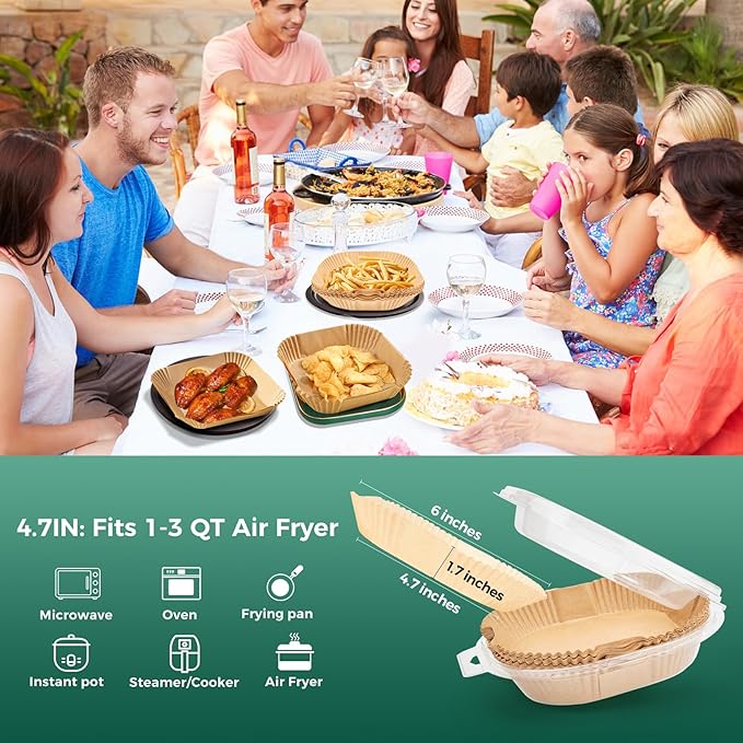 Small Air Fryer Liners Disposable, 2 QT Parchment Paper for COSORI 2.1 Qt Air Fryer, 100PCS 4.7 Inch Square Baking Paper Sheets for Mini Airfryer Basket