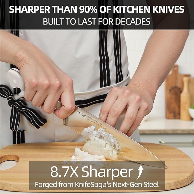 Knife Set, 15 Pcs Kitchen Knife Block Set, Enduring Razor-Sharp Japanese High Carbon Stainless Steel Chef Knife Set with Block and Sharpener, Premium Knives Set for Kitchen, White Acacia
