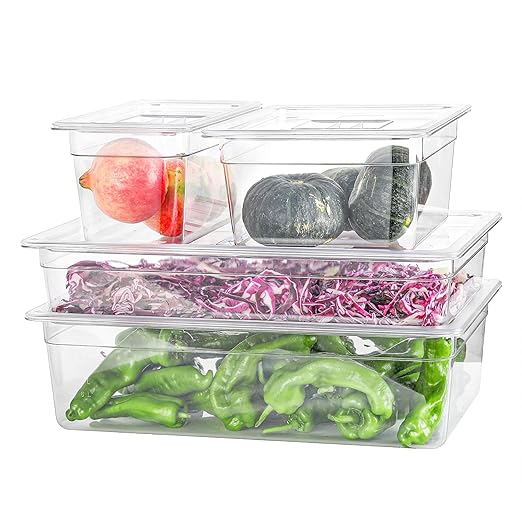 1/3 Size Food Containers 6 Pack 6 Inch Deep Pan Clear BPA free Polycarbonate Stackable Commercial Hotel Pan for Food Serving Freezer Safe
