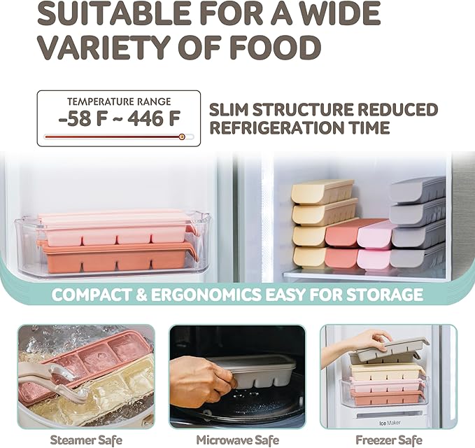 Silicone Freezer Trays with Lid, 0.5oz 12 Section - Leak Proof Silicone Freezer molds for Homemade Baby Food Breastmilk, Purees, Vegetables, Baby Food Jars Ice Tray with Lid BPA Free Pastel Pink