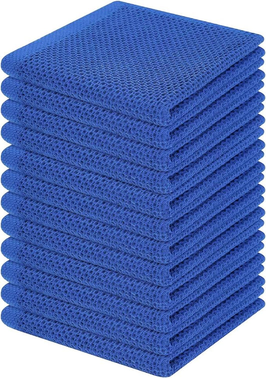Homaxy 100% Cotton Waffle Weave Kitchen Dish Cloths, Ultra Soft Absorbent Quick Drying Dish Towels, 12 x 12 Inches, 12-Pack, Blueberry