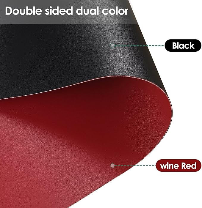 Leather Table Cover,1.8mm Thick,12x72 Inch Desk Cover,Dresser Cover Top,Dresser Protector Top,Dresser Cover,End Table Cover.(Black+Wine Red,12x72)