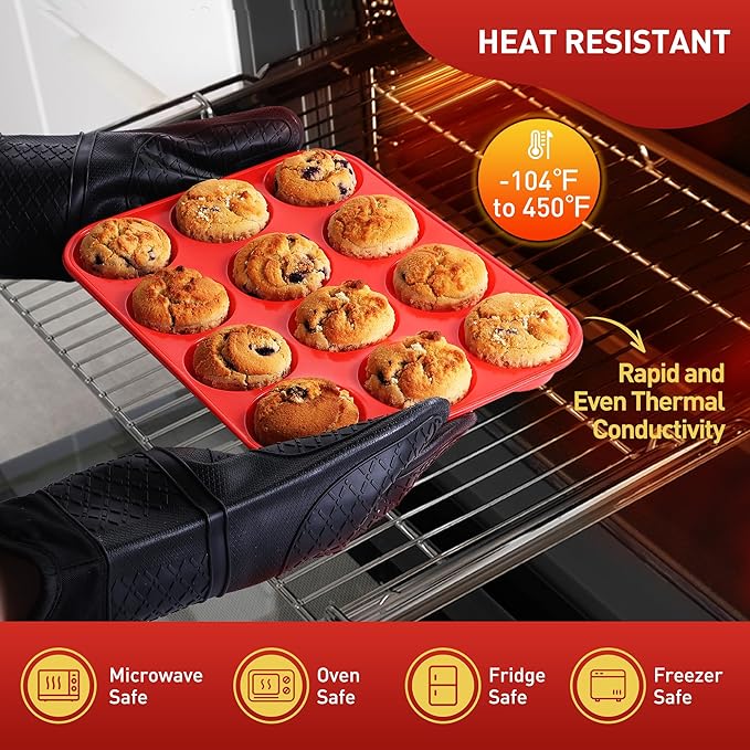 2 Pack 12 Cups Silicone Muffin Pan with Metal Reinforced Frame Regular Size Silicone Molds Cupcake Cake Baking Pans Cookie Baking Chocoflan Cupcake Mold Nonstick Muffin Tin Home Baking Supplies