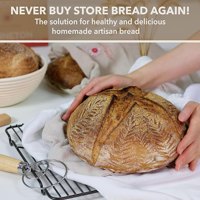 Bread Proofing Basket- 9-Inch Round Banneton Set Of 2- Sourdough Bread Baking Supplies complete tools- Dough Proofing Basket for Fermentation- With Linen Bread Bag + 16 Included Accessories For A Gift