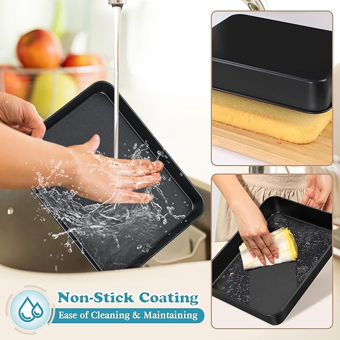 E-far Small Baking Pan with Lid, 10.4 x 8 Inch Nonstick Stainless Steel Rectangle Cake Pan with Cover for Baking Brownies Lasagna, Stainless Steel Core & Nonstick Coating, Non-toxic & Oven Safe