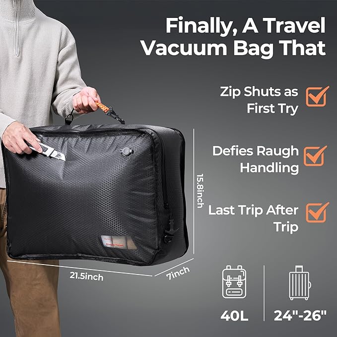 Apex Series Vacuum Bags for Travel Luggage, 180° Open, Reusable Compression Bags for Carry On Suitcases and Backpack, Vacuum Seal Packing Cube for Cloth (2Large No Pump)