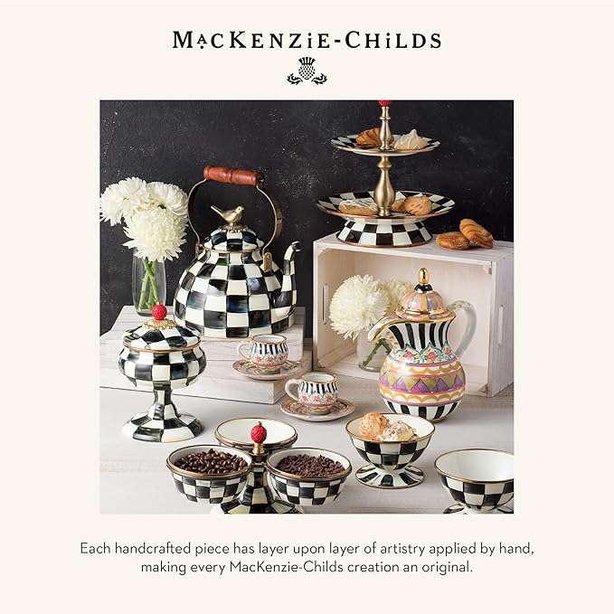 MACKENZIE-CHILDS Set of 1 Farmhouse Canister, Lidded Kitchen Canister with Spoon, Black-and-White Courtly Check