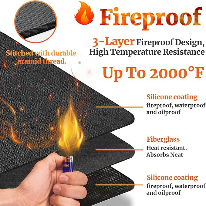 90 ×52 inches Under Grill Mats for Outdoor Grill/ Double-Sided Indoor Fireplace Mat Fire Pit Mat Fireproof Waterproof Oil-Proof, BBQ Mat Grill Pads Grilling Mat Protector for Deck Patio Gas Grills