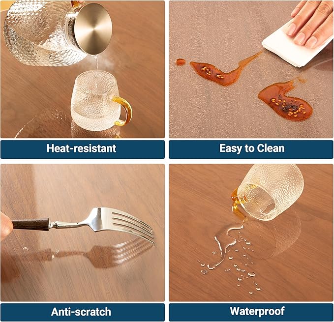 Clear Table Cover Protector Rectangle 16x32 Inch, 1.5mm Transparent Plastic Table Protector Waterproof, Anti-Scratch Clear Desk Mat for Office Desktop Dresser Dining Table, FDA Compliant
