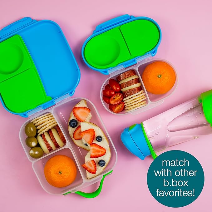 b.box Snack Box Reusable Snack Containers with Lids 2 compartments, Bento Box for kids and toddlers, Leakproof Lunch Box, BPA free and Dishwasher Safe Snack Container (Blue Slate, 1 3/4 Cup)