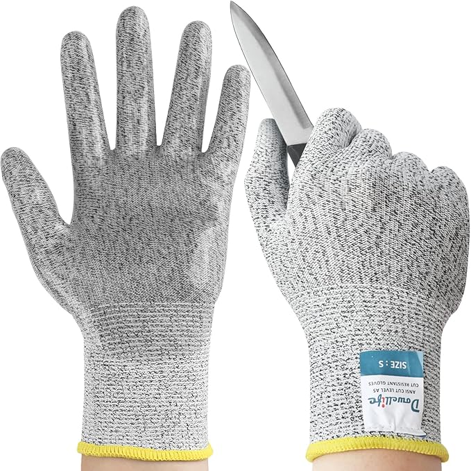 Dowellife Level 5 Cut Resistant Gloves with Silicone Coating, Food Grade Kitchen Knife Safety Gloves, Work Gloves for Chef, Mandoline Oyster Shucking Meat Cutting Wood Carving (Gray X-Large), Grey