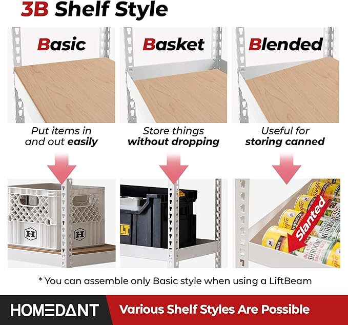 HOMEDANT White 5 Tier Laminated Boltless Heavy Duty Garage Storage Adjustable Wide Size Metal Shelving Unit Utility Rack Shelves Organization Shelf Shed Warehouse 47.7" W x 24.1" D x 71.3" H 1Pack