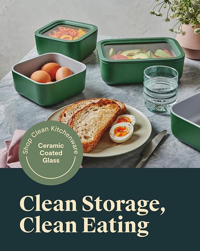 Caraway 13pc Glass Food Storage Container Set - Easy to Store, Non Toxic Lunch Box - with Glass Lids - Includes Storage Organizer - Navy