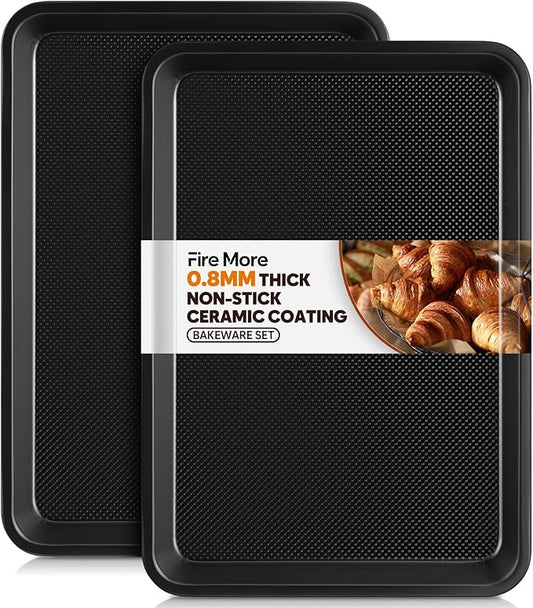 2 Pack Quarter Sheet Pan 12.8x9, Cookie Sheets for Baking 0.8mm Thick Non Stick Baking Sheets for Oven Heavy Duty Baking Trays