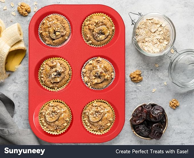 Commercial-Grade Silicone Muffin Pan (2-Pack) - 6-Cup Non-Stick Mold for Baking, Meal Prep & Crafts | Oven/Dishwasher Safe, BPA-Free, Perfect for Cupcakes, Savory Bites & Soap Making