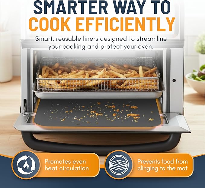 Toaster Oven Liners for Bottom of Oven (4 Pack) Reusable Non-Stick Heat Resistant Toaster Liners, Compatible with Ninja, Cuisinart, Emeril Lagasse & More, Toaster Mat, 12"x12" (Silver)