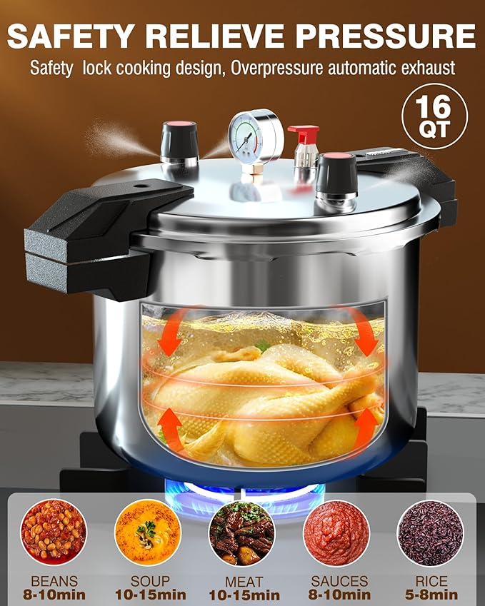 Wantjoin Aluminum Pressure Cooker 23Qt Pressure Canner, Pressure Pot with Pressure Control for Home Kitchen or Restraurant, Commercial Pressure Cooker with Gauge
