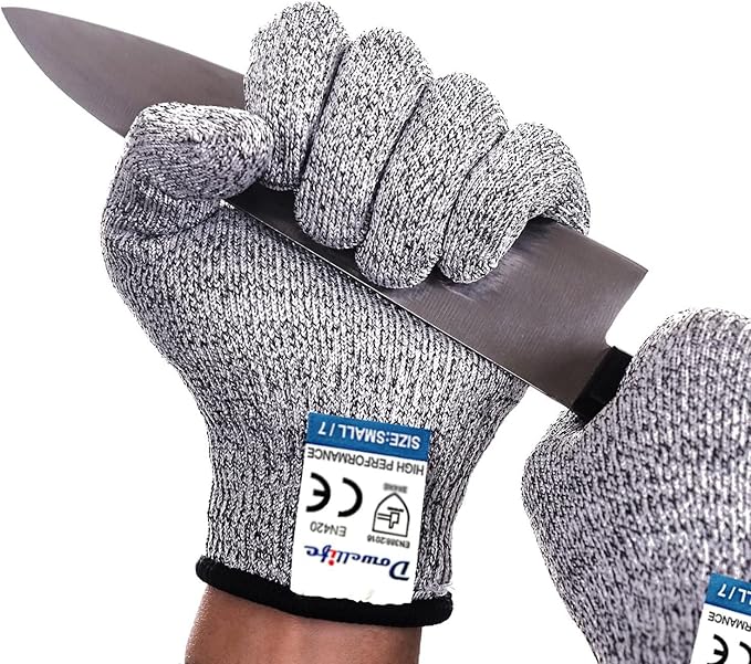 Dowellife Cut Resistant Gloves Protection, Safety Kitchen Cuts Gloves for Oyster Shucking, Fish Fillet Processing, Mandolin Slicing, Meat Cutting and Wood Carving, 1 Pair (Small)