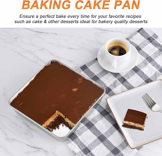 Herogo 9 x 9 x 2 Inch Baking Pan Set of 2 for Oven, Stainless Steel Square Cake Pan for Lasagna Brownies Casseroles Cakes, Dishwasher Safe & Durable
