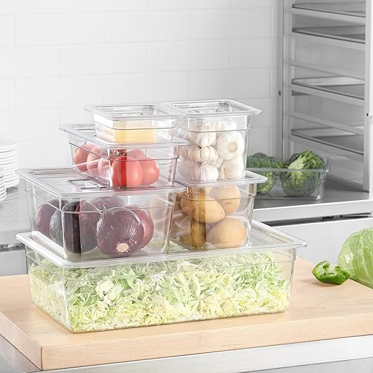 6-Pack 1/3 Size Food Pan 2.5 Inch Deep BPA Free Polycarbonate Food Storage Containers Stackable Clear Hotel Pan for Buffet Party Supplies Dishwasher Freezer Safe