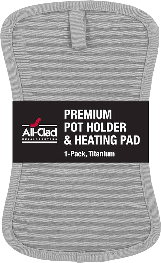 All-Clad Premium Pot Holder & Hot Pad: Heat Resistant to 500 Degrees - 100% Cotton, 10"x6.25" Hot Pad for Kitchen and Barbeque, (1-Pack), Titanium