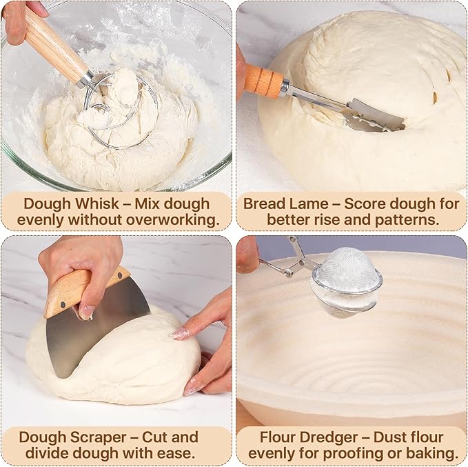Personalized Sourdough Starter Kit with Personalized Sourdough Starter Jar, Round and Oval Banneton Bread Proofing Basket Set, Sourdough Baking Tools, Bread Making Supplies Gift for Bakers all