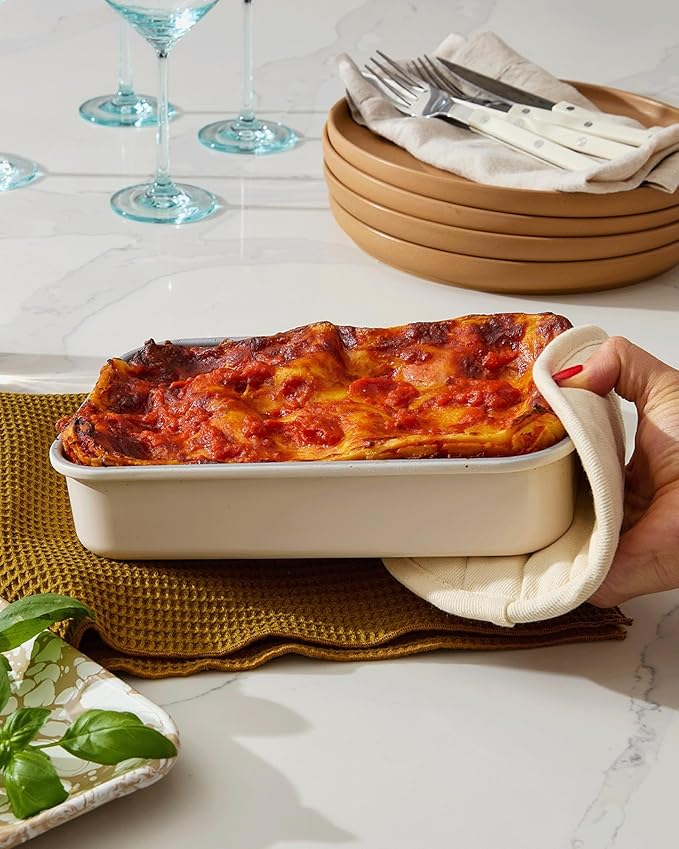 Caraway Nonstick 9” x 6.5” Small Rectangle Baking Pan – Non-Toxic, PTFE & PFOA Free – Aluminized Steel Core – Deep Ceramic Baking Pan for Casseroles, Lasagna & More - White