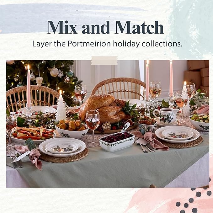 Portmeirion Holly and Ivy 7.25" Bread & Butter Plate (Set of 4) - Earthenware Side Plates, Holly Design - Festive Christmas Tableware - Microwave, Oven, Freezer, Dishwasher Safe - Holiday Dishware