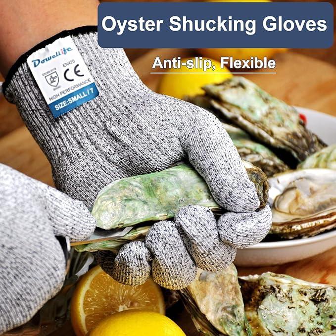 Dowellife Cut Resistant Gloves Food Grade Level 5 Protection, Safety Kitchen Cuts Gloves for Oyster Shucking, Fish Fillet Processing, Mandolin Slicing, Meat Cutting and Wood Carving (X-Large-12 Pairs)