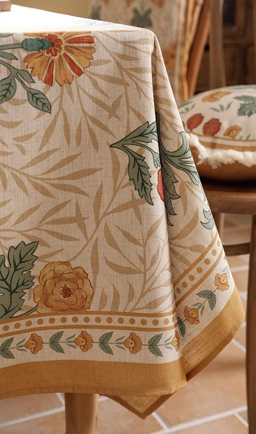patdrea Designer French Vintage Small Rectangular Tablecloth,Yellow Floral Pattern Anti-Wrinkle Table Cloth,Dacorative Cover for Kitchen Dining Parties,Christmas,Thanksgiving,55"x71"-Cornflowers