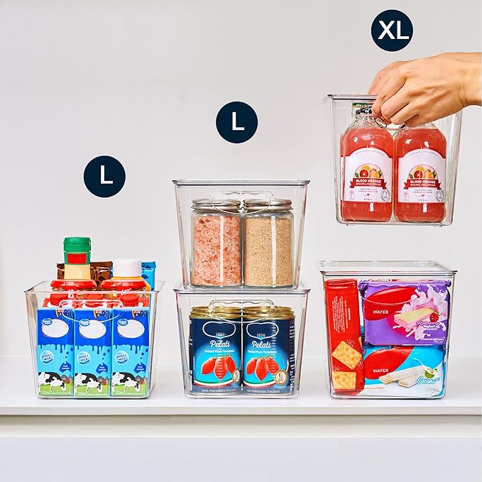 theaoo Clear Storage Bins with Lids Stackable - Large Plastic Containers for Pantry Organization and Storage - Perfect for kitchen,Fridge,Laundry Room,Bathroom,Garage,Closet,Cabinet Organizer - 4 Pack