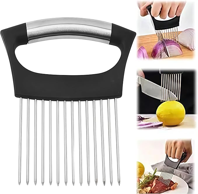 2025 Upgraded Onion Slicer, Onion Holder Chopper for Slicing, Chopper Slicer Assistant Tool, Cutter for Slicing of Meat, Potato, Tomato Kitchen Gadgets (1, Max)