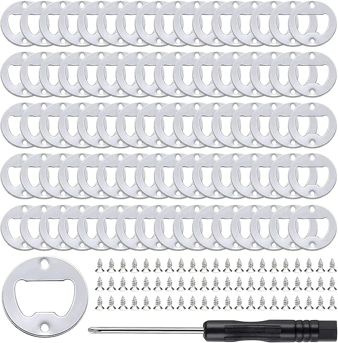 moonoom 80Set DIY Bottle Opener Insert Kits, 80 Rustproof Metal Bottle Opener Inserts + 160 Screws + Screwdriver, Silver 80