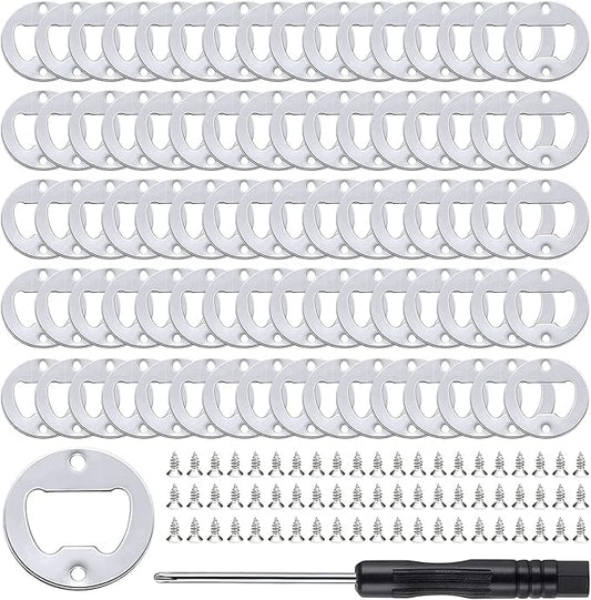 moonoom 80Set DIY Bottle Opener Insert Kits, 80 Rustproof Metal Bottle Opener Inserts + 160 Screws + Screwdriver, Silver 80