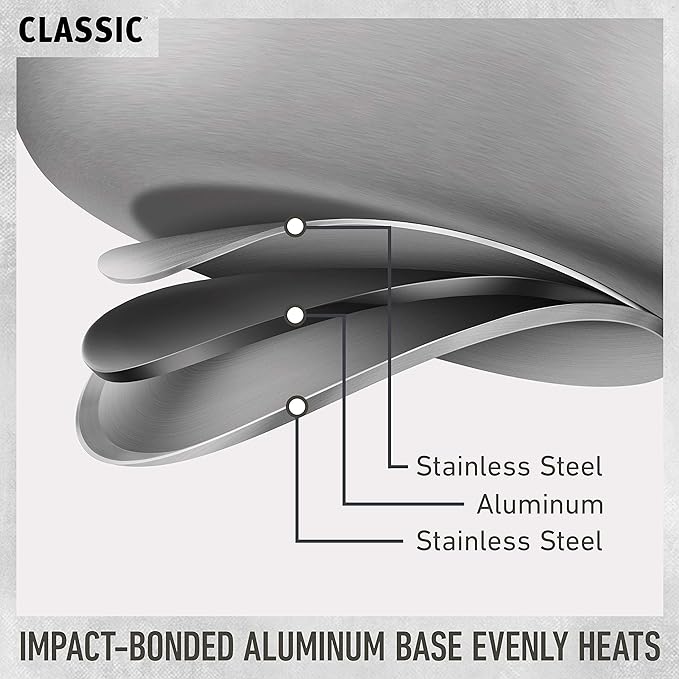 Calphalon Classic Stainless Steel Cookware Set, 10-Piece, Impact-Bonded Aluminum Base, Stay-Cool Handles