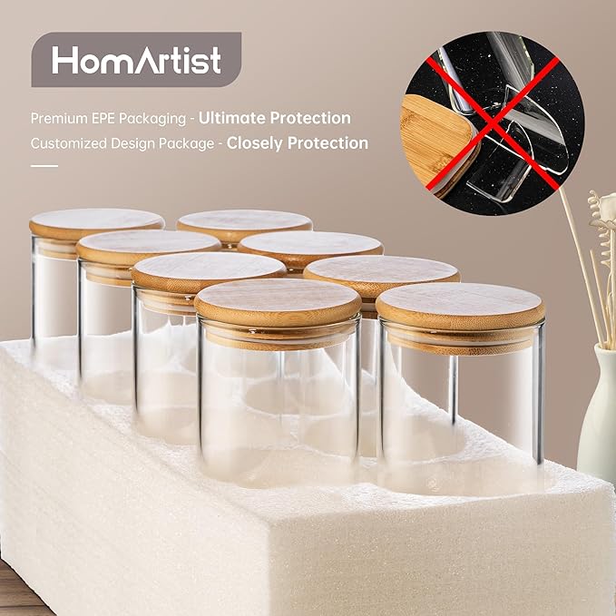 Extra Large Square Glass Flour & Sugar Storage Containers with Airtight Lids, 132oz & 63oz - 2 Pack Glass Jars with Bamboo Lids, Air tight Pantry Food Storage Containers for Cereal, Pasta, Rice