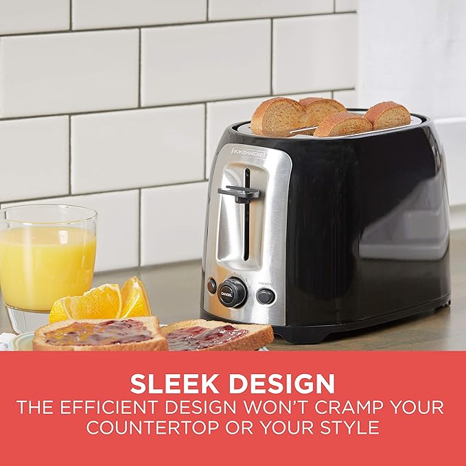 BLACK+DECKER 2-Slice Toaster, TR1278BD, Extra Wide Slots, 7 Shade Settings, 850 Watts, Frozen and Bagel Buttons