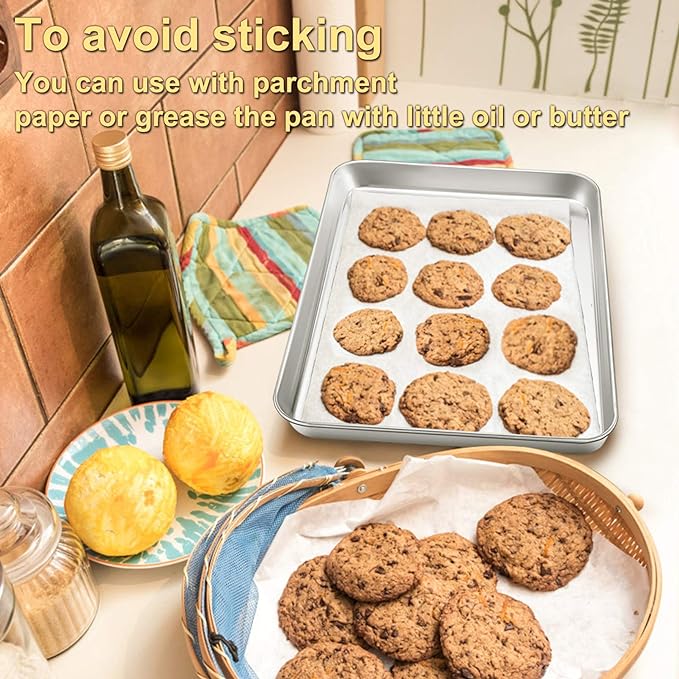 P&P CHEF 16 Inch Baking Cookie Sheet, Oven Pan Tray Stainless Steel Sheet Pan for Kitchen, Oven Bakeware for Multi Uses, Shiny Look & Dishwasher Safe, Healthy & Heavy Duty, 3Pcs