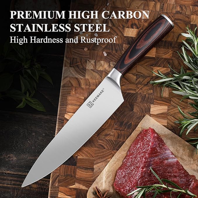 KEEMAKE Kitchen Knife Set of 4pcs - Sharp Kitchen Knives High Carbon Stainless Steel Blade, Chef Knife Set Pakkawood Handle Knives Set for Kitchen, w/Elegant Gift Box