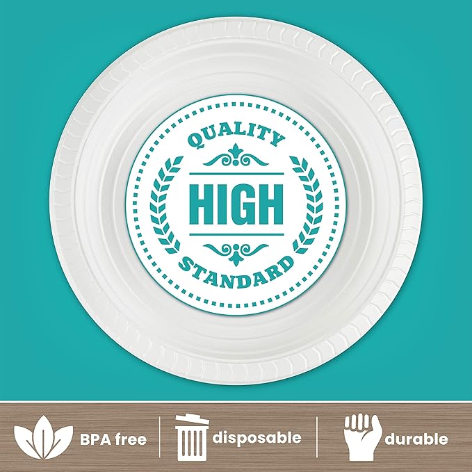 PLASTICPRO 7'' inch Round Plastic Plates Microwaveable, Disposable, White, Dinnerware 400 Count