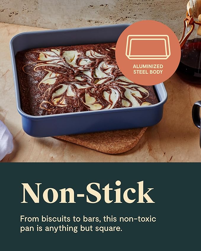 Caraway Non-Stick Ceramic 9” Square Pan - Naturally Slick Ceramic Coating - Non-Toxic, PTFE & PFOA Free - Perfect for Brownies, Lemon Bars, Cakes, & More - Gray