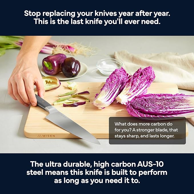 Misen 8" Chef Knife – High Carbon Japanese AUS-10 Stainless Steel – Hybrid German & Japanese Blade – Precision Kitchen Knife for Professionals & Home Cooks – Ultimate Cutting Performance - Gray
