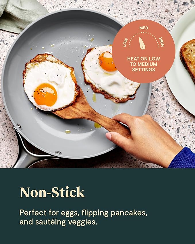 Caraway Ceramic Fry Pan Duo with Glass Lids - Non-Stick Frying Pans (10.5” & 8”) - Non Toxic, PTFE & PFOA Free - Oven Safe & Compatible with All Stovetops – Sage