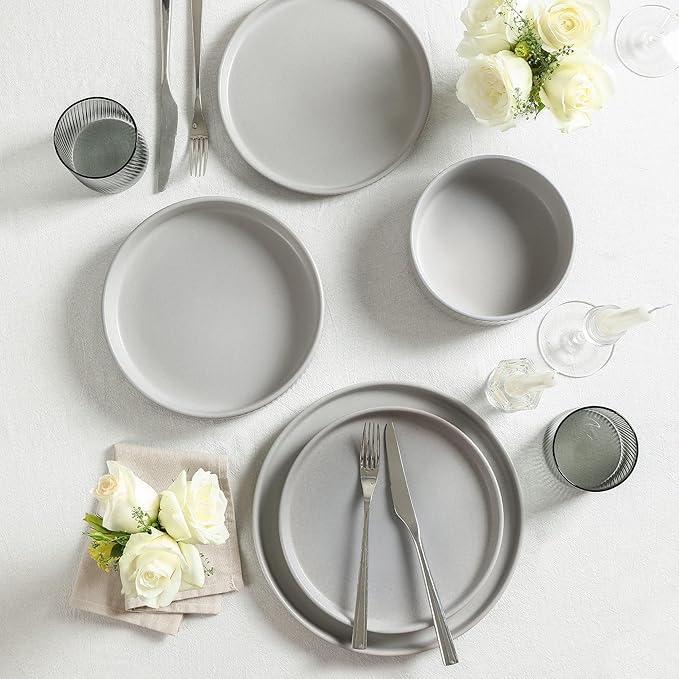 Stone Lain Haven Modern Stoneware 4 Piece Salad Plates Sets, Dish Set for 4, Reactive Glaze Grey
