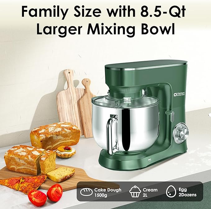 Kitchen in the Box Stand Mixer, 900W 8.5 QT Kitchen Electric Mixer, 10-Speed Large Capacity Tilt-head Food Mixer with Dough Hook, Wire Whip, Flat Beater & Splash Guard (Green)