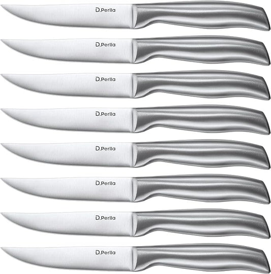 D.Perlla Steak Knives, Super Sharp Straight Edge Steak Knife Set of 8, Professional Straight Edge Kitchen Table Dinner Knives, Elegant High Carbon Stainless Steel Kitchen Steak Knife Set, 4.5IN
