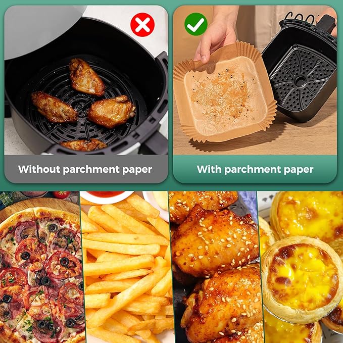 Small Air Fryer Liners Disposable, 2 QT Parchment Paper for COSORI 2.1 Qt Air Fryer, 125PCS 4.7 Inch Square Baking Paper Sheets for Mini Airfryer Basket